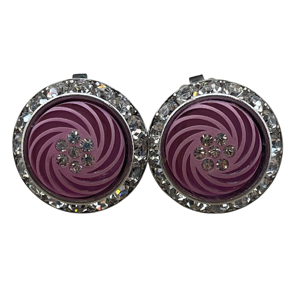 Vintage CORO Clip-On Earrings Pink Swirl Statement Rhinestone Signed Jewelry
